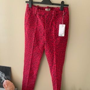 Red cheetah print capri trousers